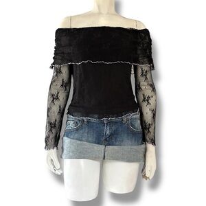 Tinsel Town | NWT’s Lace Mesh Overlay Fold Over Off Shoulder Y2K Goth Grunge Top
